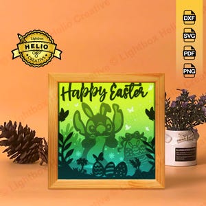Happy Easter Stitch 3D Lightbox SVG DXF Files, DIY Stitch Shadow Box for Cricut, Hand Cut Paper Art