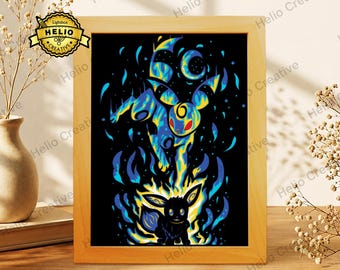 Anime 3D gelaagde schaduwdoos SVG, huisdier monster lichtbak sjabloon voor Cricut Silhouette