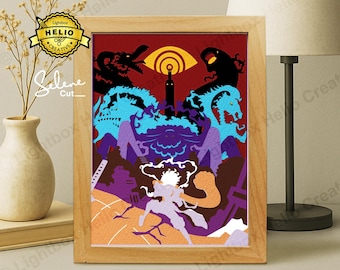 One Piece Lightbox SVG: DIY Ruffy Vs Imu & Five Elders Schattenbox Vorlage