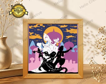 Aladdin 3D Layered Shadow Box SVG, Tusen och en natts ljusboxmall, Cricut Cut-fil