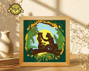 Valentine Paper Cut Lightbox SVG, Tarzan Shadow Box Template for Cricut, Silhouette