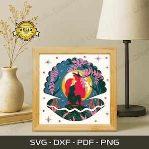 Valentinstag Papierschnitt Lightbox SVG, Zeichentrickfiguren Shadow Box Template für Cricut, Silhouette