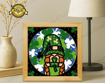 Gnome with Shamrock Lightbox SVG: Saint Patrick's Day Shadow Box Template (Digital Download)