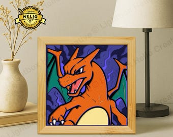 Glurak Pokemon Portrait #3 Lightbox SVG, Anime Schattenbox Template (Digitaler Download)