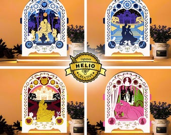 Disney Princess Pop-up Lightbox SVG Bundle, DIY Valentine Shadow Box Template (Digital Download)