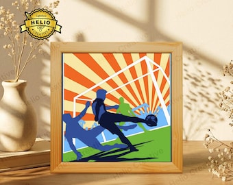 Football Paper Cut Lightbox SVG, Soccer Shadow Box Template for Cricut, Laser Cut