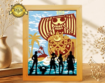 Anime Paper Cut Lightbox SVG, Straw Hat Pirates Shadow Box Template for Cricut, Silhouette