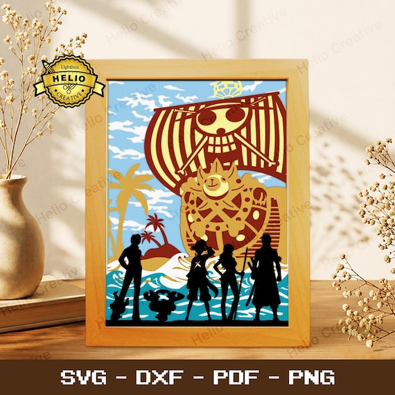 Anime Paper Cut Lightbox SVG, Straw Hat Pirates Shadow Box Template for Cricut, Silhouette