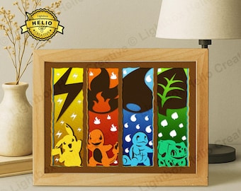 Kanto & Pikachu Pokemon Lightbox SVG, Anime Schatten Box Vorlagen (Digitaler Download)