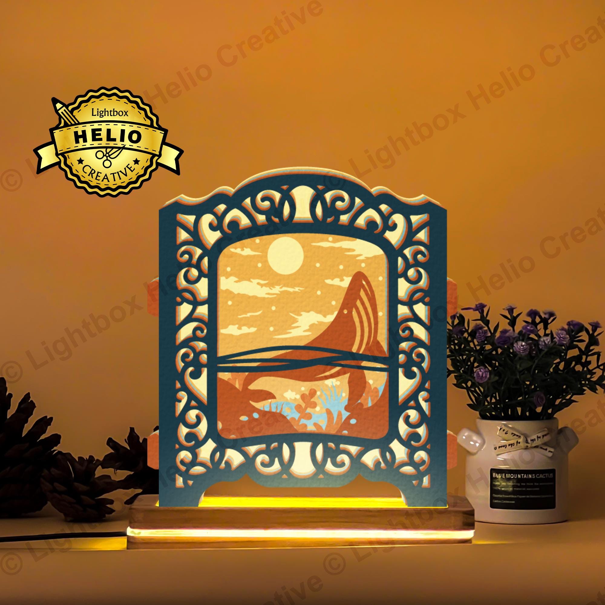 Whale 3D Paper Cut Pop-up Lightbox SVG, Shadow Box Template for Cricut ...