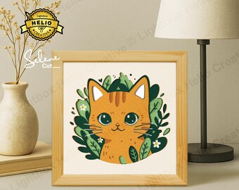 Katze Lightbox SVG: Kätzchen im Blätter Schatten Box Vorlage (Digitaler Download)