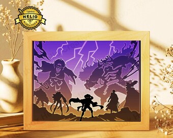 Anime Pirates 3D gelaagde schaduwdoos SVG, lichtbaksjabloon voor Cricut, Silhouette lasersnijden