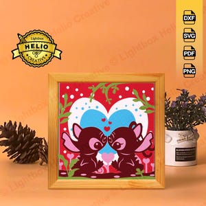 Stitch and Angel Kiss 3D Lightbox SVG DXF Files, DIY Disney Shadow Box for Cricut, CnC Cut, Hand Cut Paper Art, Gift for Valentine&#39;s Day