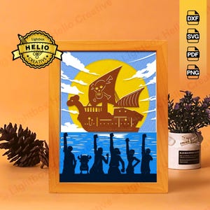 One Piece 6 Sign of Friendship 3D Lightbox SVG DXF Files, DIY One Piece Shadow Box for Cricut, Silhouette, Hand Cut Paper Art, Pirate Ship