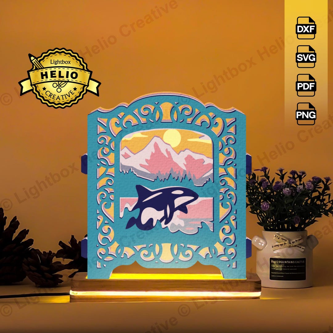 Killer Whale 3D Pop-up Lightbox SVG DXF Files, DIY Shadow Box for ...