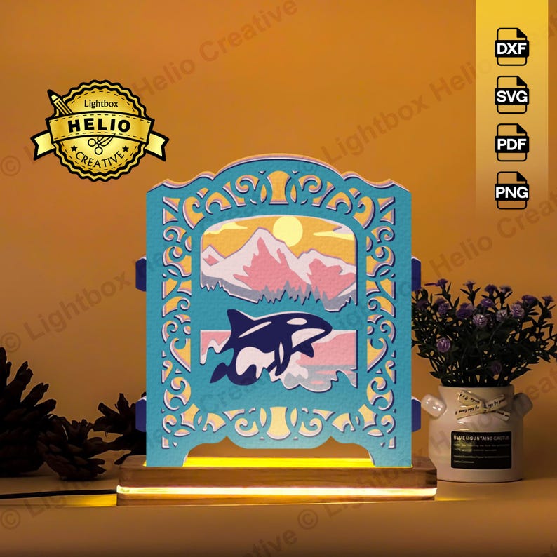 Killer Whale 3D Pop-up Lightbox SVG DXF Files, DIY Shadow Box for ...