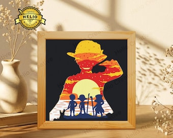 Anime Pirate Shadow Box SVG, Straw Hat Bros Paper Cut Lightbox voor Cricut Silhouette