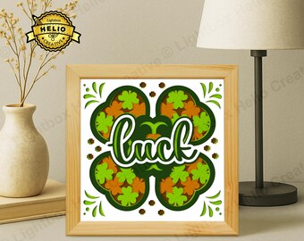 St Patricks Day Paper Cut Lightbox SVG, Luck Clover Shadow Box Template for Cricut