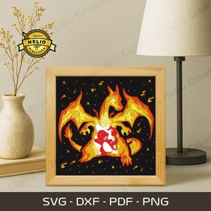 Pokemon Evolution Charmander to Charizard Lightbox SVG, DIY Anime Shadow Box Template (Digital Download)