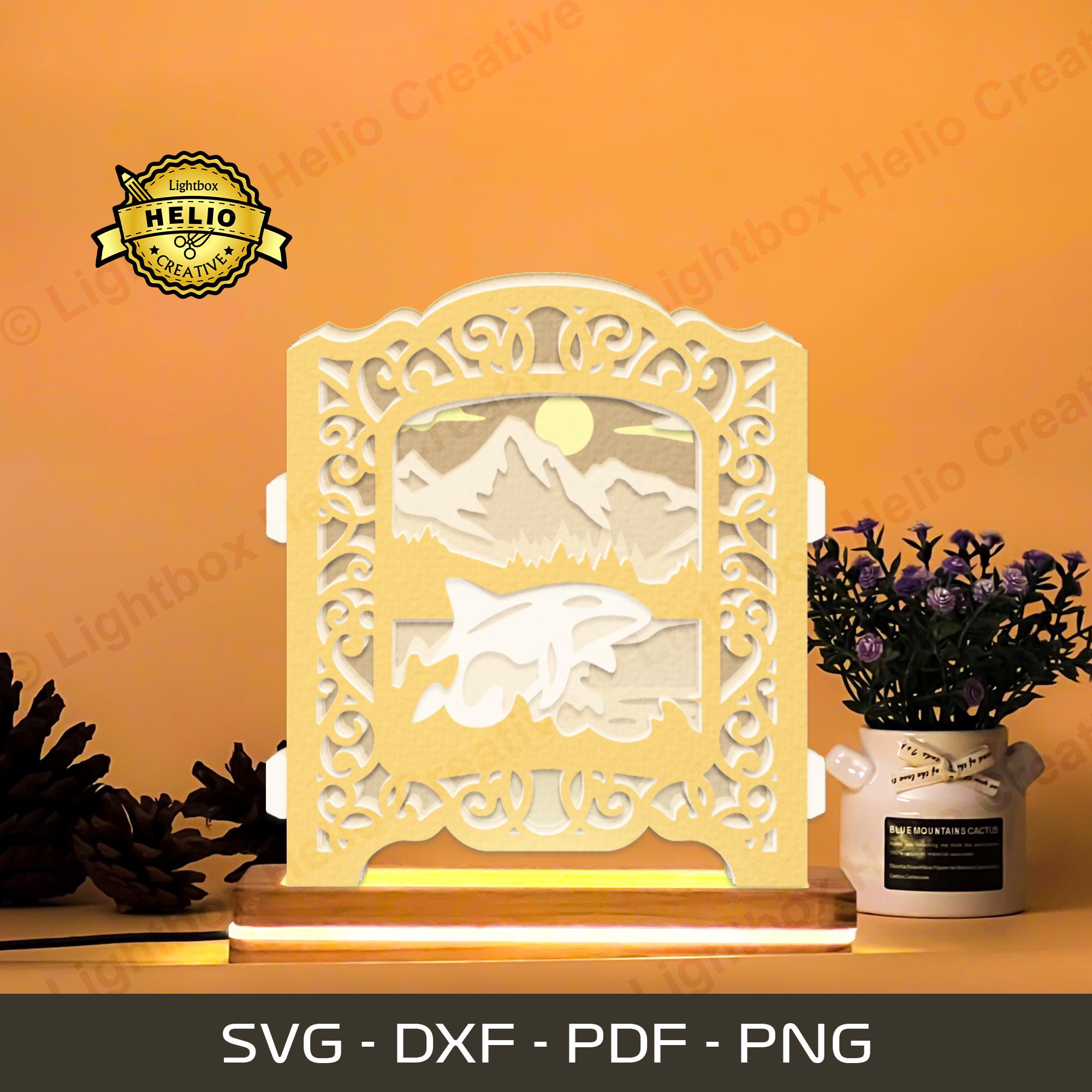 Orca 3D Pop-up Lightbox SVG, DIY Ocean Shadow Box Template (digital ...