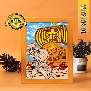 Thousand Sunny and Luffy 3D Lightbox SVG DXF Files, DIY One Piece Shadow Box for Cricut, Silhouette, Hand Cut Paper Art, Pirate Ship