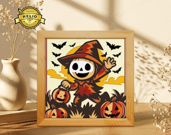 Halloween vogelverschrikker 3D gelaagde schaduwdoos SVG, horror lichtbak sjabloon voor Cricut, lasersnijden