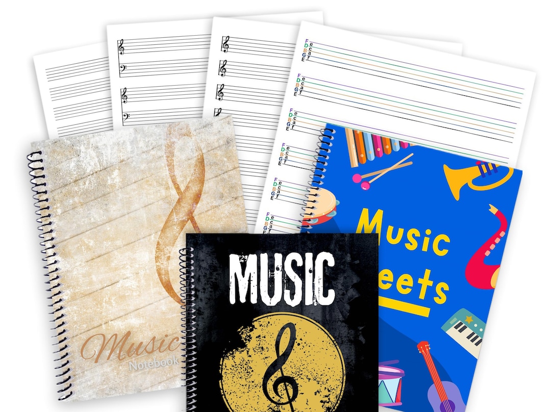 Music Sheet Notebook - 4 Staff Styles to Choose From. 3 Cover Styles or ...