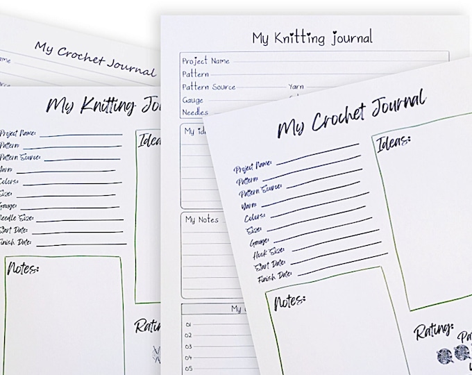 Knitting and Crochet Project Journal Refills - 25 Sheet Pack Stationery with Pre-Punched Options