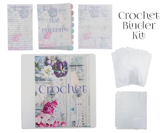 Crochet Project Binder Kit - Includes Decorated covers/Spine, Yarn Sample Sheet,  Organize Crochet Patterns and Projects.