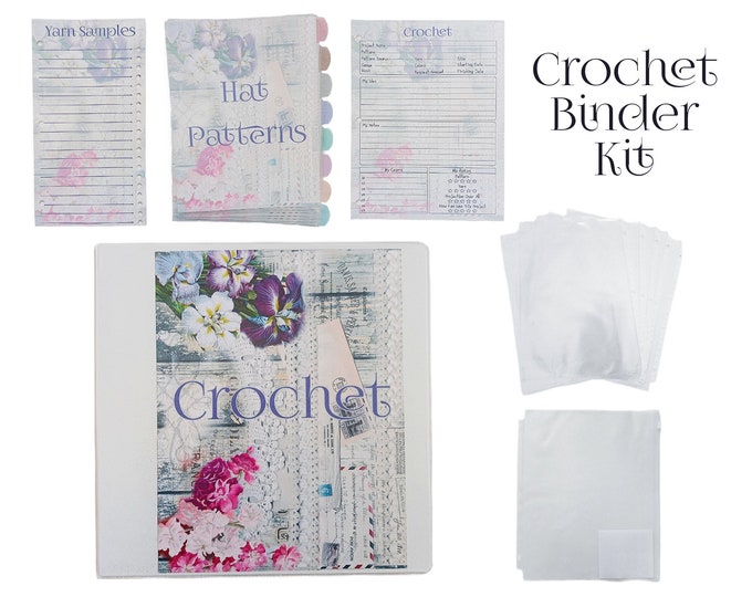 Crochet Project Binder Kit - Includes Decorated covers/Spine, Yarn Sample Sheet,  Organize Crochet Patterns and Projects.
