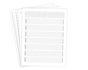Printed Guitar Tab Sheets (25 pack) - Loose Leaf Blank Guitar Tab Sheets with Pre-Punched Options