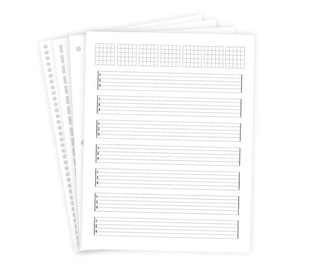 Printed Guitar Tab Sheets (25 pack) - Loose Leaf Blank Guitar Tab Sheets with Pre-Punched Options