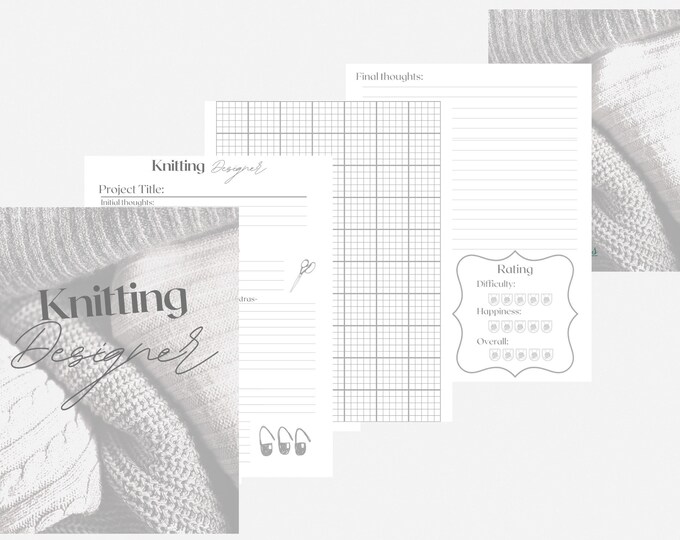 DIGITAL Knitting Designer Journal / Project planner - Organize, Design, Plan 20 Knitting Projects
