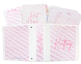 Knitting Binder Set with Decorated Covers and Spine, Yarn Sampler, Large Slider Pouch, Dividers with Inserts and More!