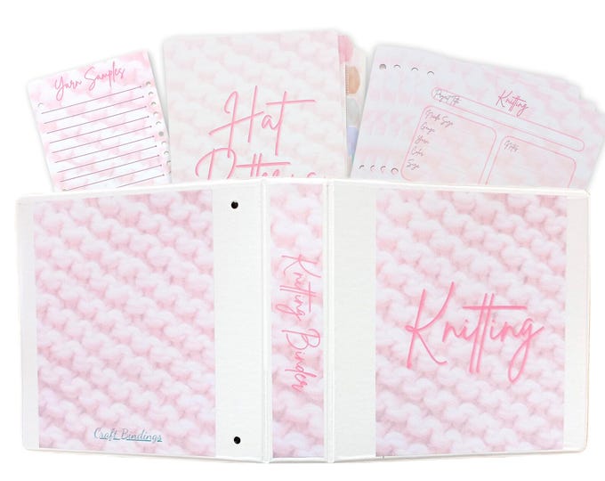 Knitting Binder Set with Decorated Covers and Spine, Yarn Sampler, Large Slider Pouch, Dividers with Inserts and More!