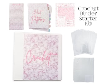 Crochet Binder Starter Set with Decorated Covers and Spine, Yarn Sampler, Large Slider Pouch, Dividers and More!
