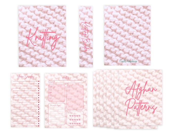 Printable Knitting Binder Inserts Bundle, includes F/B Covers, Spine, 8 Divider Inserts, Project Planners and Yarn Sample Sheet