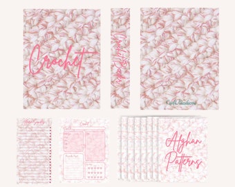 Printable Crochet Binder Inserts Bundle, includes F/B Covers, Spine, 8 Divider Inserts, Project Planners and Yarn Sample Sheet