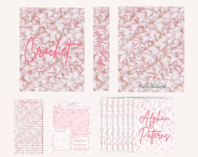 Printable Crochet Binder Inserts Bundle, includes F/B Covers, Spine, 8 Divider Inserts, Project Planners and Yarn Sample Sheet