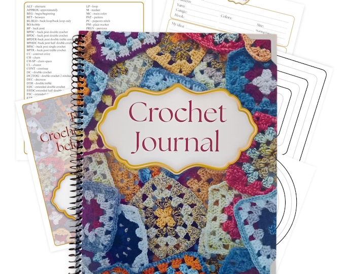 Granny Square Lovers Crochet Planner. Crochet project organizer and granny square designer.