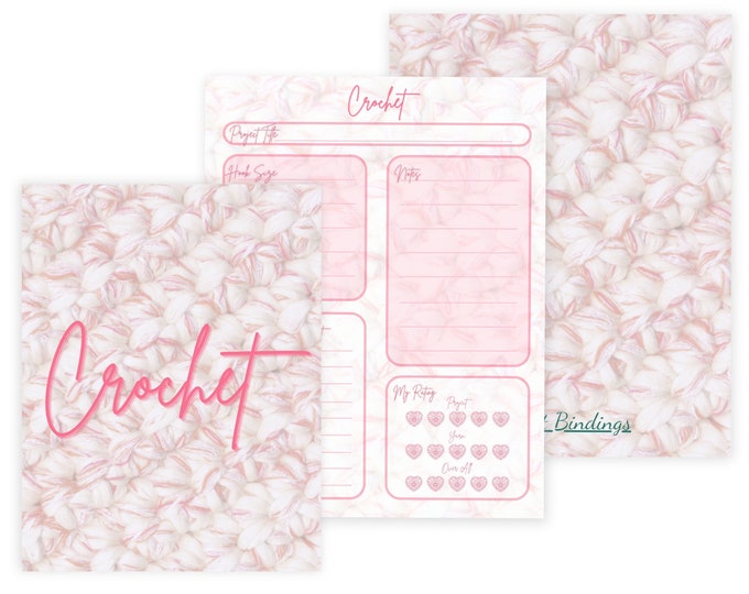DIGITAL Light Rose Crochet Journal, Crochet Project Tracker helps organize your Crochet Projects and keep notes for future crochet endeavors