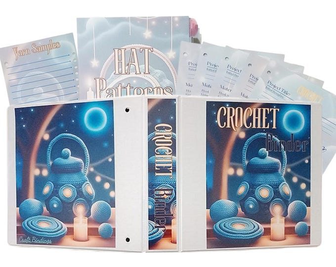 Whimsical Crochet Binder Starter Set - Includes Decorated Front, Back and Spine, Dividers, Yarn Sampler, Project Planners and More!