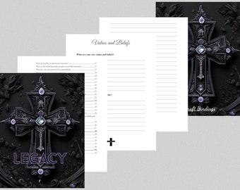 DIGITAL - Legacy Journal - Dark Cross Fill in Legacy Book with 70 questions and to inspire life stories.