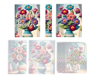 Download - Crochet Binder Inserts Bundle, includes F/B Covers, Spine, 8 Divider Inserts, Project Planners and Yarn Sample Sheet