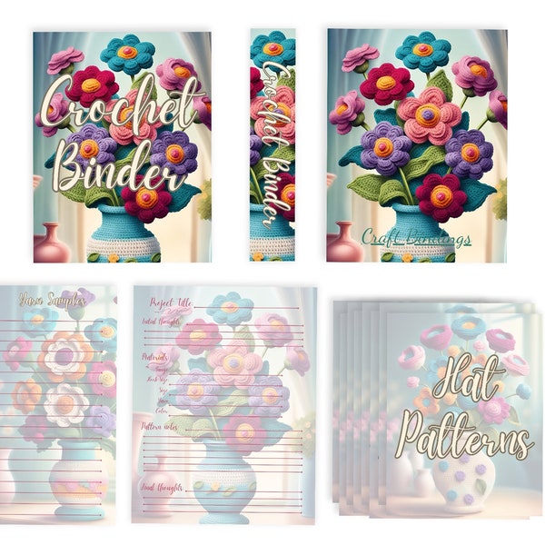 Download - Crochet Binder Inserts Bundle, includes F/B Covers, Spine, 8 Divider Inserts, Project Planners and Yarn Sample Sheet