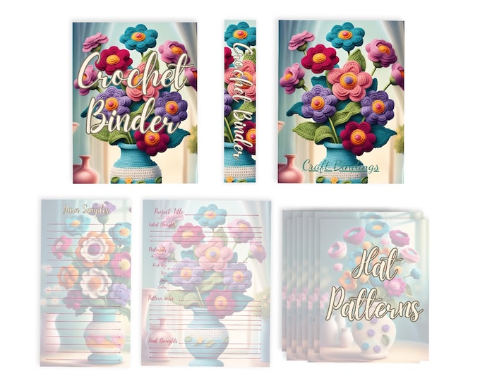 Download - Crochet Binder Inserts Bundle, includes F/B Covers, Spine, 8 Divider Inserts, Project Planners and Yarn Sample Sheet