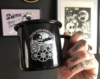 Coffee over everything enamel mug