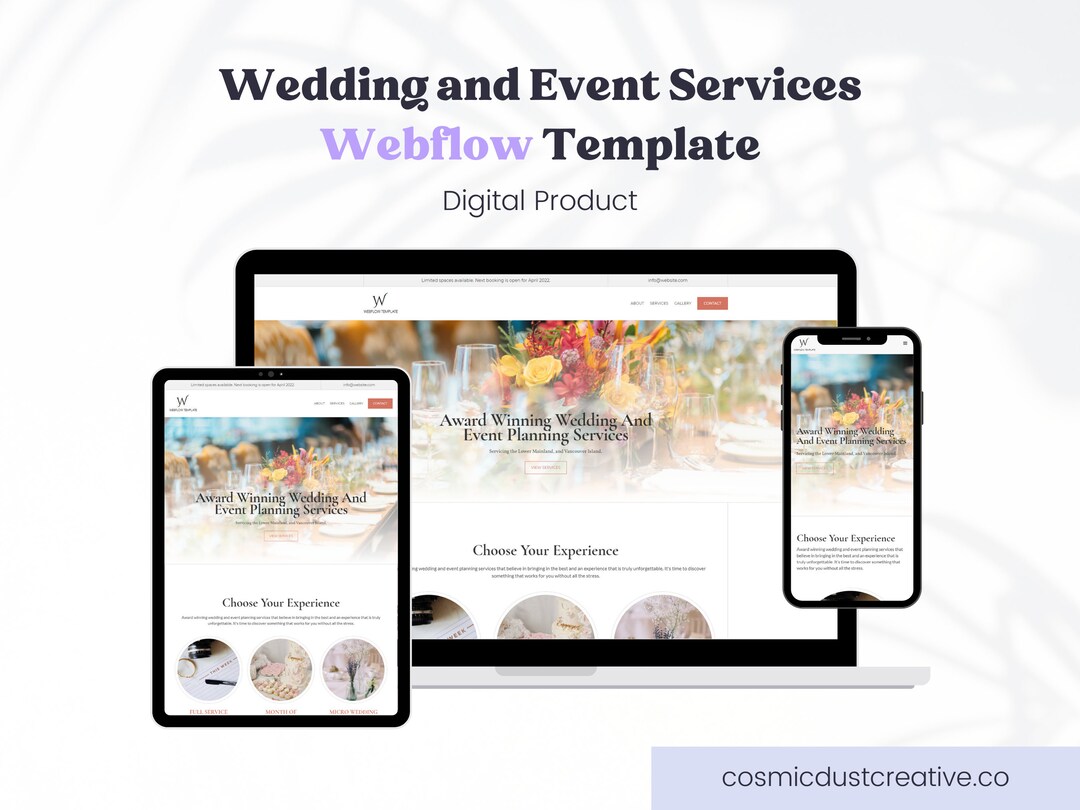 Webflow Website Template for Wedding Professionals and Event Planners