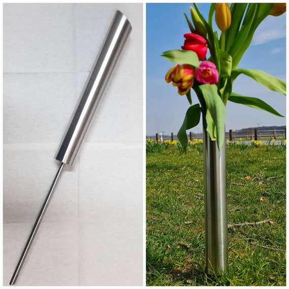 2 Oramics Grabvasen Mit Erdspieß – 26 Cm Hoch, Aus Recyceltem Kunststoff, Für Nass- & Trockenblumen