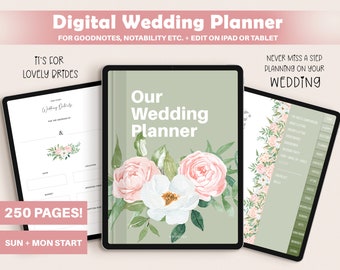 Digital Wedding Planner, iPad Wedding Planner, GoodNotes, Wedding Digital Download, PDF Wedding Planner, Wedding Binder, Editable 250 pages